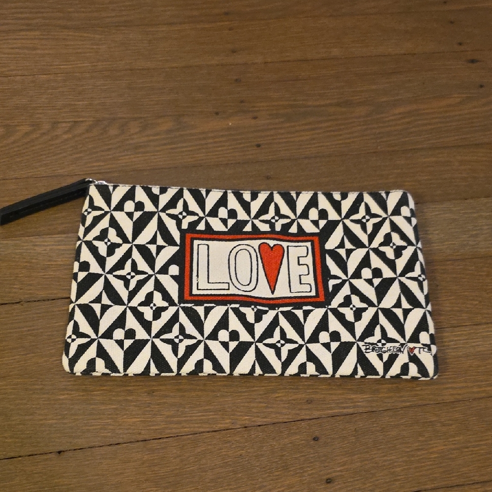 Brighton "LOVE" Cotton Canvas Pouch Bag/ Monochrome Geometric NWOT